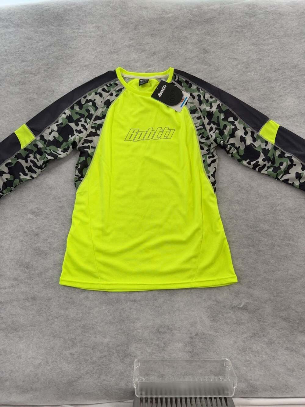 Bpbtti Men's Long Sleeve Mountain Bike Jersey Neon Yellow and Camo UPF 50+ Cycli